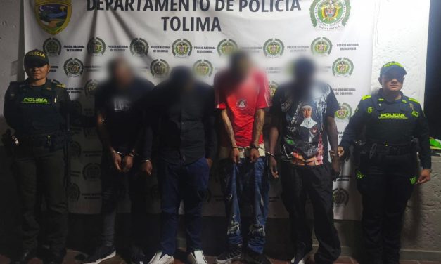En Lérida: Policía capturó a cuatro personas por hurto y decomisó arma traumática  Lérida, Tolima.